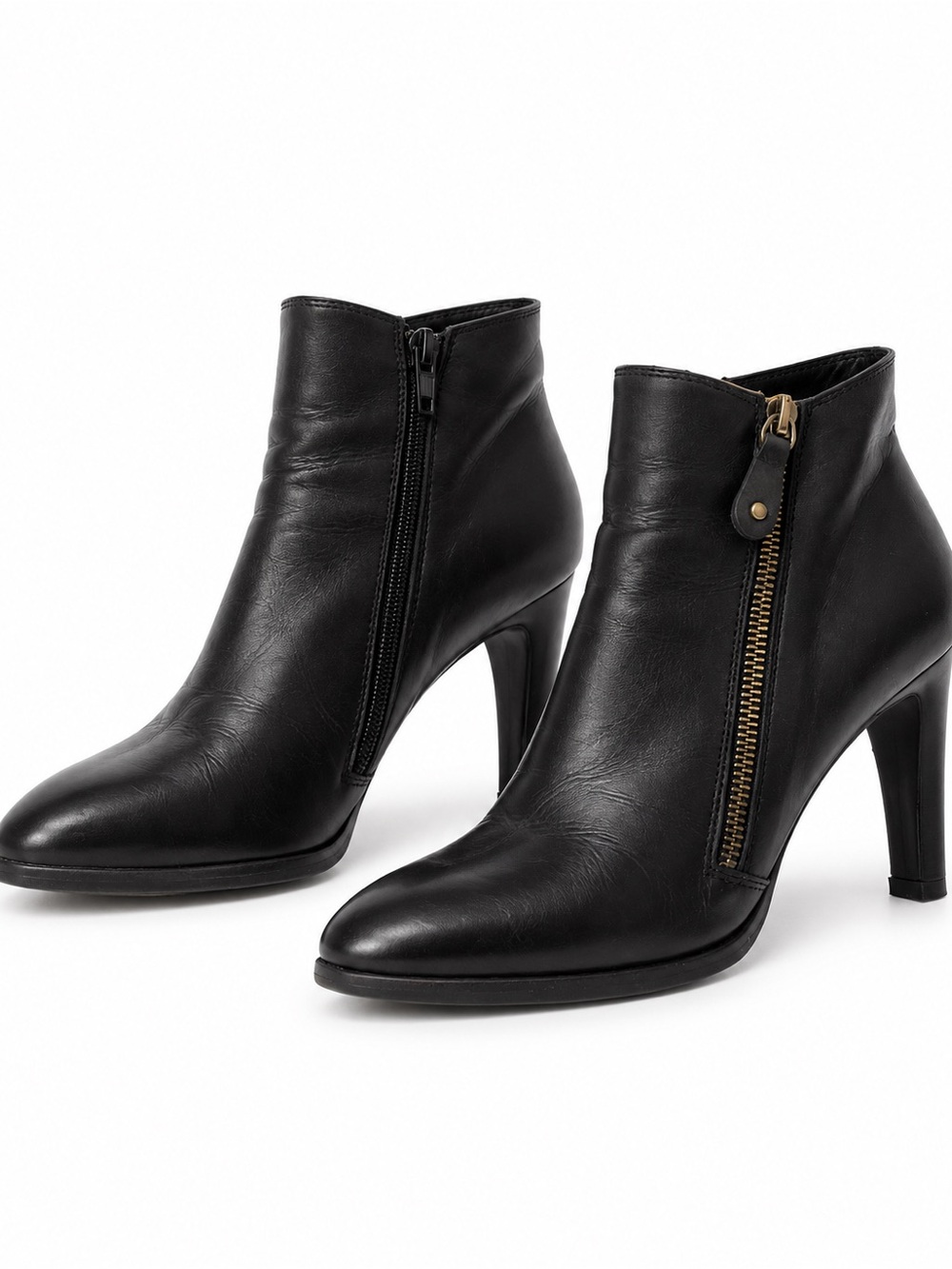 Women’s Black Leather Ankle Boots Size 37 Made in Italy High Heel Side Zip